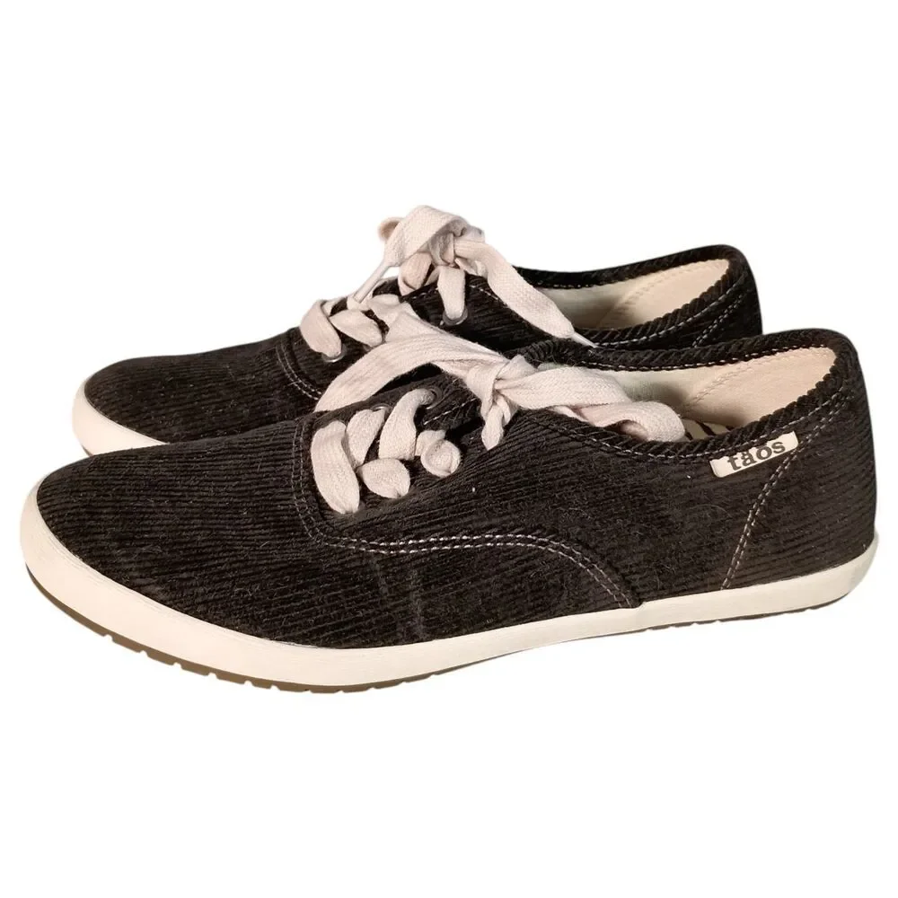 Taos Guest Star Sneakers Womens 7 Black Corduroy Lace Up Walking Shoes